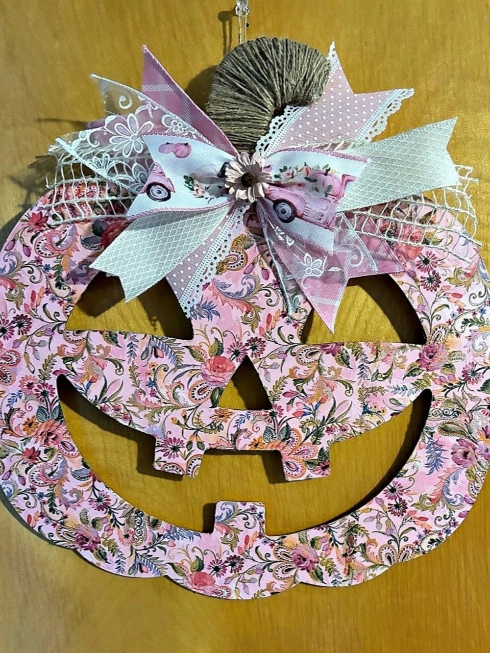 Floral Pumpkin Hanging Decor in Pink & Green
